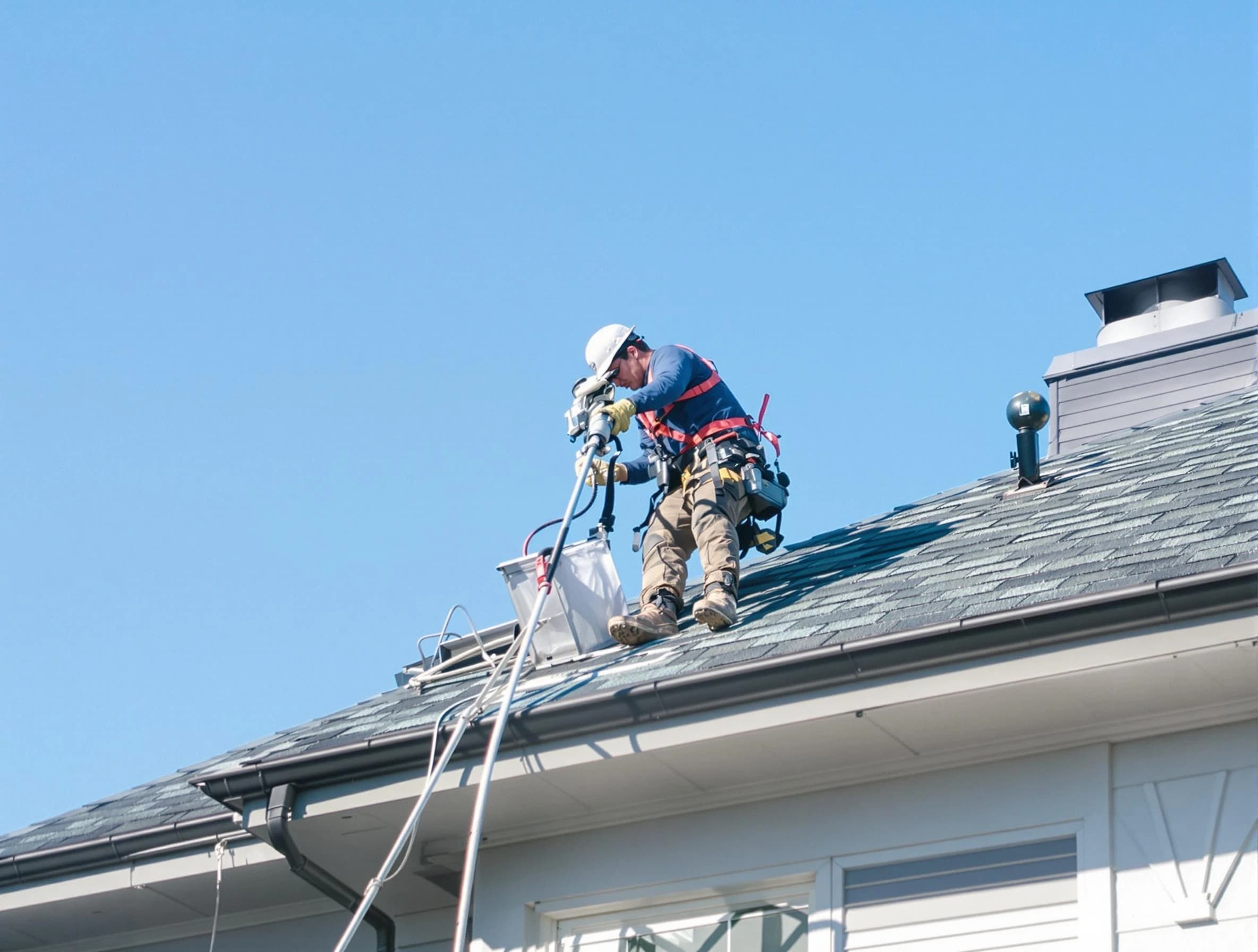 Braintree Dryer Vent Cleaning certified technician cleaning a roof-mounted dryer vent system in Braintree